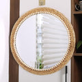 SWTHONY 21 Inch Boho Round Hanging Wall Mirror Decorative Rattan Circle Wall Mounted Mirror for Farmhouse, Living Room, Bedroom, Bathroom