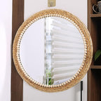 SWTHONY 21 Inch Boho Round Hanging Wall Mirror Decorative Rattan Circle Wall Mounted Mirror for Farmhouse, Living Room, Bedroom, Bathroom
