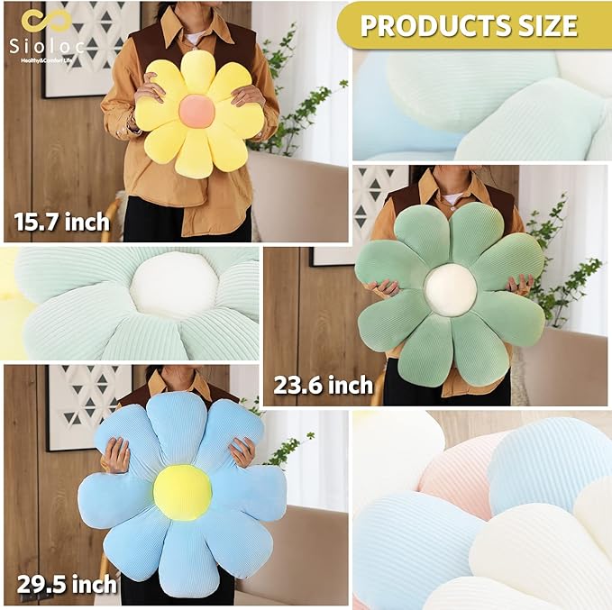 Sioloc flower pillow,flower Shaped Throw Pillow Butt Cushion flower Floor Pillow,Seating Cushion,Cute Room decor & Plush Pillow for bedroom sofa chair(Yellow,23.6'')