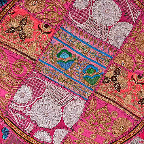 Rajasthani Handmade Colorful Decorative Floor Pillow Cover Meditation Patchwork Patchwork Cushion Seating Accent Boho Chic Indian Handmade Cover ONLY (Pink, 32X32 Inches) - color: Pink