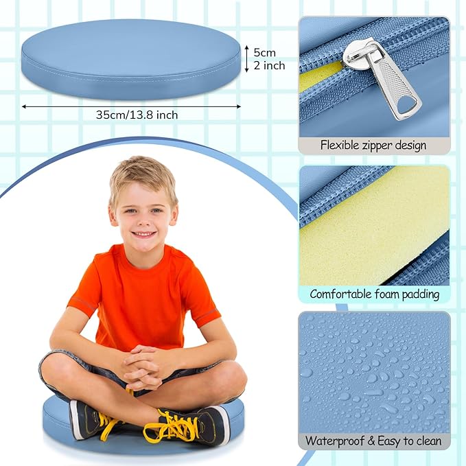Juexica 8 Pcs Extra Thick Flexible Seating Floor Cushions Assorted Colored Floor Pillow Classroom Seat Cushions Soft Classroom Seating for Kids Learning Daycare School Chair(Blue Series)