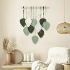 MIPON Macrame Wall Hanging Leaves Decor,Boho Handmade Woven Leaf Tassels Tapestry Gift Ideas for Nursery, Bedroom, Living Room, 15.7 X 28 Inch(Green)