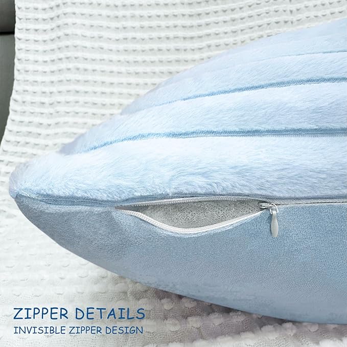2 Pack 16x16 Pillow Cover Velvet Pillow Covers, Faux Fur Square Throw Pillow Covers for Living Room Decorations Throw Pillow Case, Throw Pillow Cover Cushion Cover for Sofa Bedroom Car, Light Blue