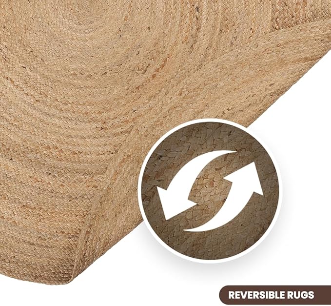 · REDEARTH · Round Area Rug - Hand Woven Braided 100% Natural Jute - Artisan Made Reversible Boho Jute Rugs for Bedroom - Kitchen - Living Room - Farmhouse - Aesthetic Home Decor (8' Feet - Natural)