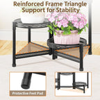 LASZOLA 5 Tiered Folding Tall Plant Stand for Indoor Outdoor Corner, Larger Heavy Duty Metal Adjustable Multiple Rack with 10 Inch Wide Hollow Tray, Flower Planter Holder for Modern House Patio, Black