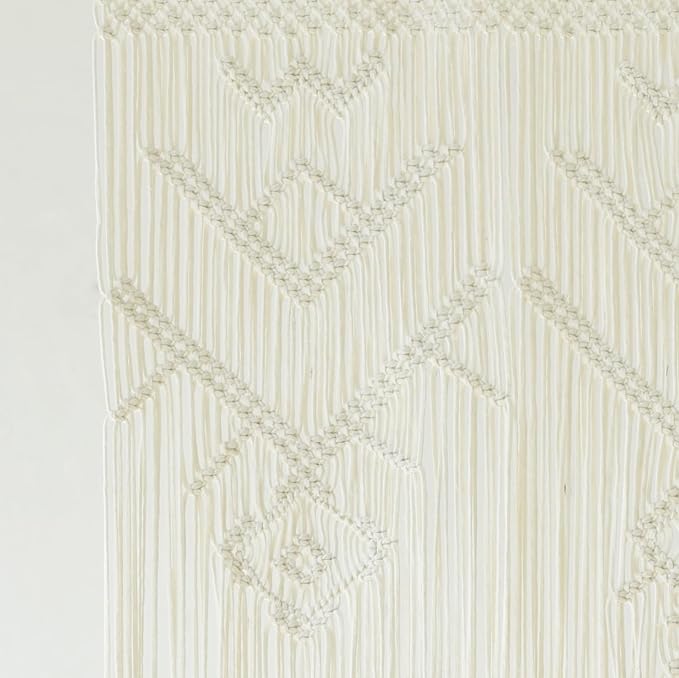 IOWER Macrame Wall Hanging Ivory Handmade Window Curtain Boho Geometric Curtains Woven Panel for Windows Door Curtains Room Divider Soft Light Filtering 35" W x 70" L Décor