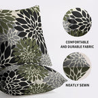 Black Olive Green Pillow Covers 18X18 Inch Set of 2, Spring Summer Floral Dahlia Flower Cream Decorative Throw Pillow Covers Outdoor Modern Farmhouse Cushion Case for Home Couch Sofa Bed Decor