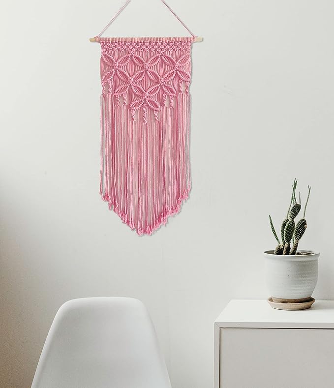 Handmade Cotton Home Decor Macrame Wall Hanging (Pink)