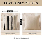ANRODUO Pack of 2 Boho Decorative Throw Pillow Covers 20x20 Farmhouse Cushion Case Striped Chenille Pillow Cases Square Pillow Covers Accent Neutral Pillowcase for Sofa Couch Bed, Black Stripe