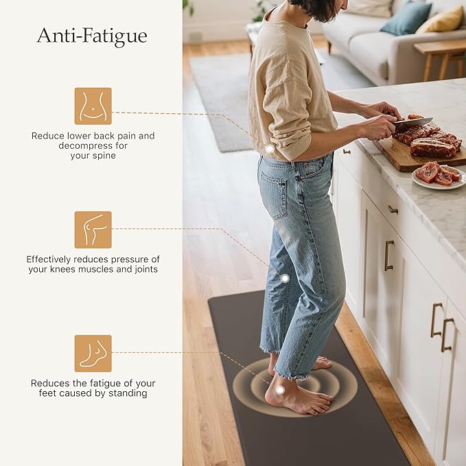 GENIMO Kitchen Mats for Floor 2PCs, Washable Anti Fatigue Mat for Cushioned, 17.3"x47"+17.3"x30", Waterproof Kitchen Rugs, Non Slip Comfort Standing Mat Rug for Home, Sink, Laundry, Chocolate