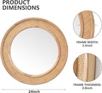 24" Round Rattan Mirror, Circle Wall Mirror, Farmhouse Wooden Vanity Mirror with Handmade Wicker Frame, Decorative Boho Mirror for Nursery Bedroom Living Room Entryway Nature