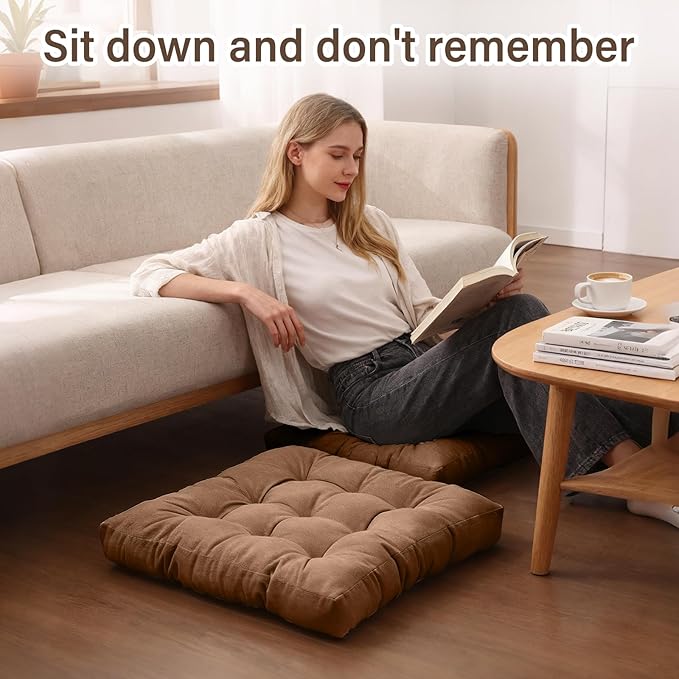Tiita Outdoor Cushions Square Floor Pillow Thicken Tufted Seat Pad Large Floor Cushion for Yoga Meditation Living Room