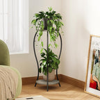 Plant Stand Indoor, 2 Tier Round Tall Plant Stand, Flower Pot Stand, Plant Shelf Rack, Corner Plant Stand for Planter Garden Balcony Patio Living Room, Grey