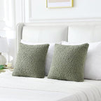 FUTEI Sage Green Throw Pillow Covers 24x24 Inch Set of 2,Furry Faux Fur Teddy Boucle Textured Cushion Covers,Soft Fluffy European Pillow Shams,Home Decor for Couch Bed Living Room Office Car