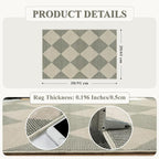 Beeiva Checkered Washable Entryway Rug 2x3, Non Slip Ultra Thin Green Front Door Mat Indoor Entrance Low Pile Small Kitchen Rug, Moroccan Contemporary Decor Neutral Accent Carpet for Bedroom Bathroom