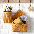 Hanging Wall Basket Wood Woven Basket, Small Hanging Basket for Wall Decor, Decorative Flower Basket for Front Door