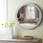 24 Inch Farmhouse Round Wood Mirror for Wall Decor, Rustic Decorative Circle Mirrors for Bathroom Over Sink, Living Room, Entryway, Bedroom