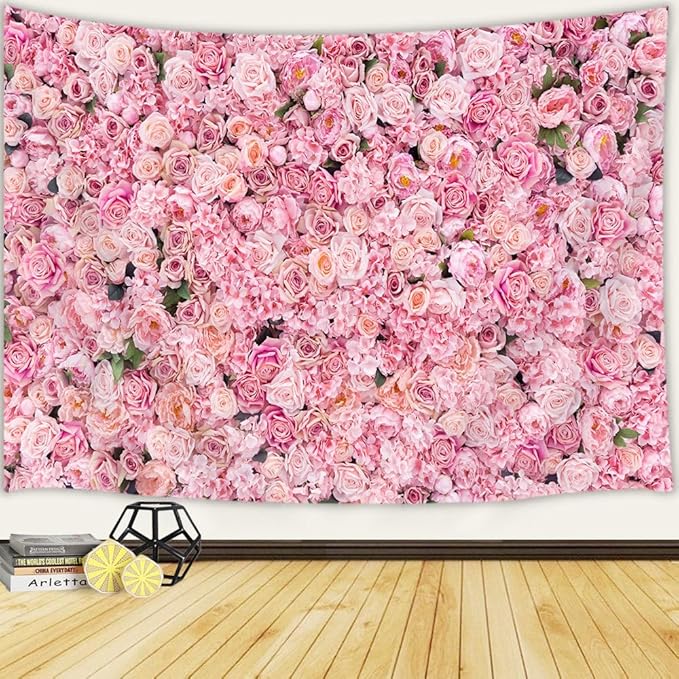 JAWO Floral Wall Tapestry for Girls, Colorful Yellow Rose Flower Tapestries Wall Hanging for Bedroom, Romantic Spring Aesthetic Tapestry Beach Blanket College Dorm Home Decor (71" W X 60" H)