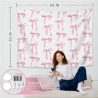 LIANGW Coquette Pink Bow Tapestry Wall Hanging, Coquette Preppy Room Decor, Pink Girly Aesthetic Wall Blanket Decor for Girls Room Dorm Apartment, 50x60 Inch