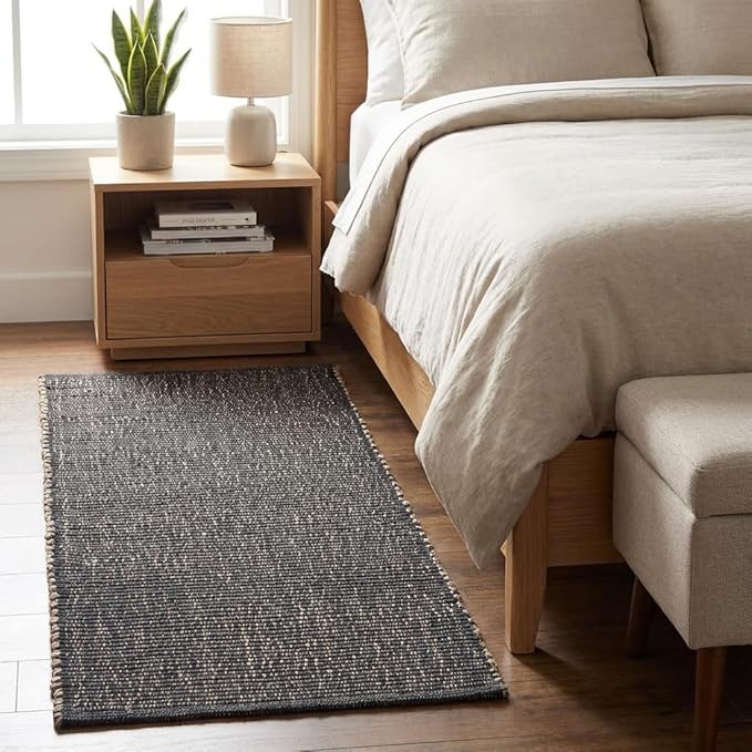 Charcoal Gray 2X4 Jute Rug Braided Construction - Farmhouse Woven Carpet - Mid-Century Modern Floor Covering for Entryway or Kitchen, 2' x 4'