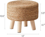 Cpintltr Foot Stool Natural Seagrass Hand Weave Poufs Round Ottoman for Couch Desk Soft Step Stool Padded Foot Rest with Non-Skid Pine Legs for Hallway Office Lounge Natural