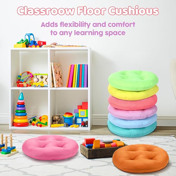 8 Pcs 16 Inch Floor Cushions for Kid, Flexible Seating for Classroom Elementary, 3.15 in Thick Round Floor Pillow, Back to School Furniture for Daycare Preschool Meditation(Bright Color)