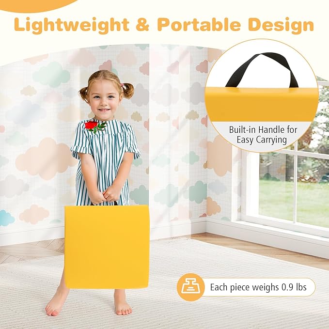 HONEY JOY 6PCS Floor Cushions for Kids, 16" Length Flexible Alternative Portable Classroom Seating with Handles, Easy to Clean, Thick Soft Foam Comfy Square Seats for Daycare Preschool, Colorful
