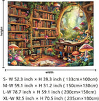 Lahasbja Blacklight Bookshelf Tapestry UV Reactive Magical Library Wall Hanging Fantasy Fairy Mushroom Forest Wall Tapestries Plants Bookcase Background for Bedroom