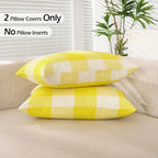 CARRIE HOME Yellow Plaid Summer Outdoor Lumbar Pillow Covers 12x20 Set of 2, Bright Lemon Yellow Buffalo Check Plaid Lumbar Pillows, Porch Decorative Pillows for Patio Furniture (No Pillow Insert)