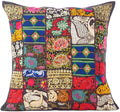 Eyes of India Decorative Patchwork Boho Throw Pillow Cover, Colorful Bohemian Cushion Case for Sofa Couch, Handmade Accent Bedroom Living Room (Black, 20" x 20")