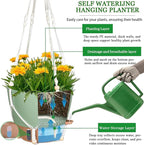 10 Inch Hanging Planters for Indoor Plants, 2 Pack Self Watering Hanging Baskets Flower Pots with Drainage Hole, Visual Reservoir & 2 Kinds of Plant Hanger for Home Decor