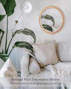 Boho Round Hanging Rattan Circle Nursery Mirror, Decorative Wall Decor for Farmhouse Bathroom Bedroom Living Room, Kids Girls Room, Foyer Home Wall Decor (20 inch)