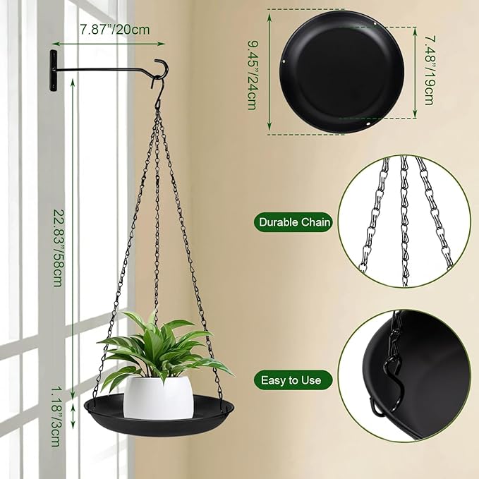 ARTORA Metal Plant Hanger, Indoor Decorative Wall Plant Hanging Basket Black Pot Holder Ceiling Flower Planter Hanging Chain with Long Hook (1 Pack)
