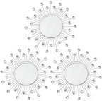3 Pack Metal Mirrors for Wall Sunburst Wall Mirrors Home Décor Decorative Hanging Wall Art for Living Room Bedroom Entryway (Silver Crystal, Sunburst)