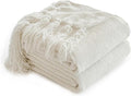 Simple&Opulence Soft Chenille Throw Blanket 50'' x 60'' - Cozy Fluffy Blanket with Fringe Tassel, Farmhouse Boho Blankets for Couch Bed Office Chair Gift Home Decor All Season Use, Cream