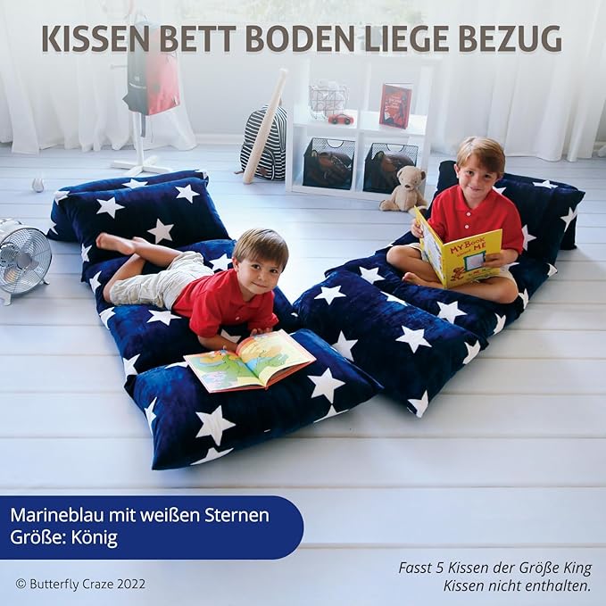 Butterfly Craze Floor Lounger Cover - Floor Bed Conversion - Creates Custom Sleeping Pad - Portable Mattress Alternative - Star Navy, King Size