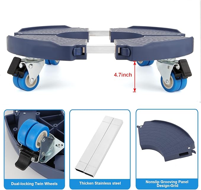 W B D WEIBIDA 2 Pack Plant Roller with Wheels Heavy Duty 440 Pounds, Size-Adjustable Rolling Planter Base with Casters, Round Dolly Cart for Potted Plant, Trash Can and Tiered Planters