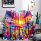 Beach Sunset Landscape Palm Tree Blanket Gifts for Women Girls Adults Kids Soft Warm Lightweight Cozy Tropical Sunset Beach Ocean Throw Blankets for Bed Sofa Couch Living Room Decor 40"X50"