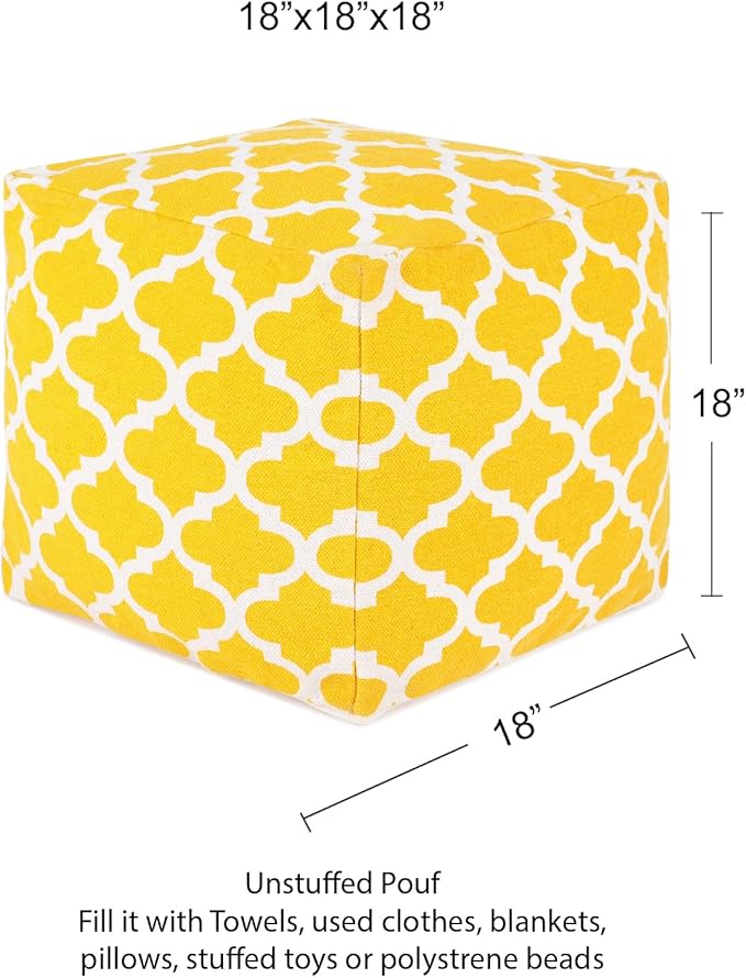 REDEARTH · UNSTUFFED Pouf Ottoman Cover Textured Storage Cube Boho Bean Bag Footrest Stool for Living Room, Bedroom,Nursery, Farmhouse, Kidsroom, Patio, Gym; 100% Cotton (18X18X18; Mustard)