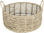 Round Seagrass Storage Basket with Handles - Handwoven Wicker Basket (12.01"Dx5.51"H)