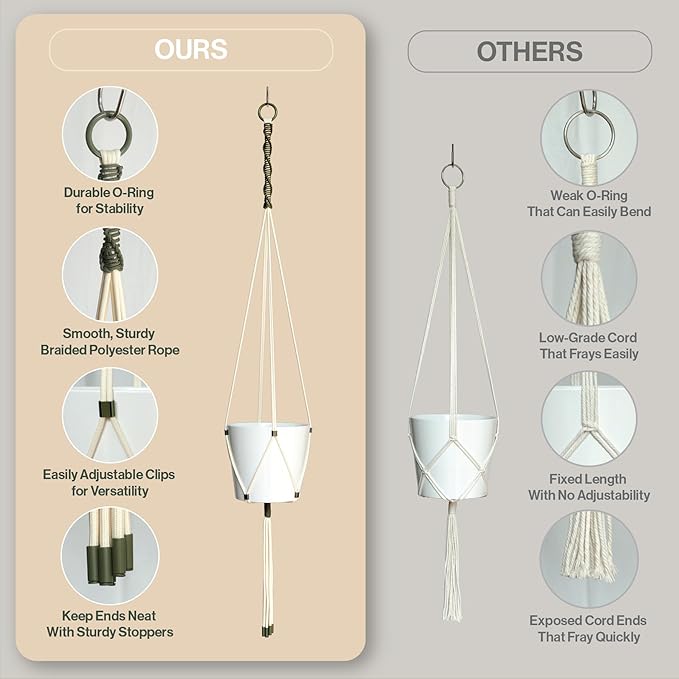 Macrame Kits for Beginners, 3 Set of Plant Hangers DIY Kit: Braided Polyester Ropes 50yds*5mm Ivory, 20yds*2mm Forest Green, 60+Pcs Supplies with Step-by-Step Easy Instructions (IVGR)