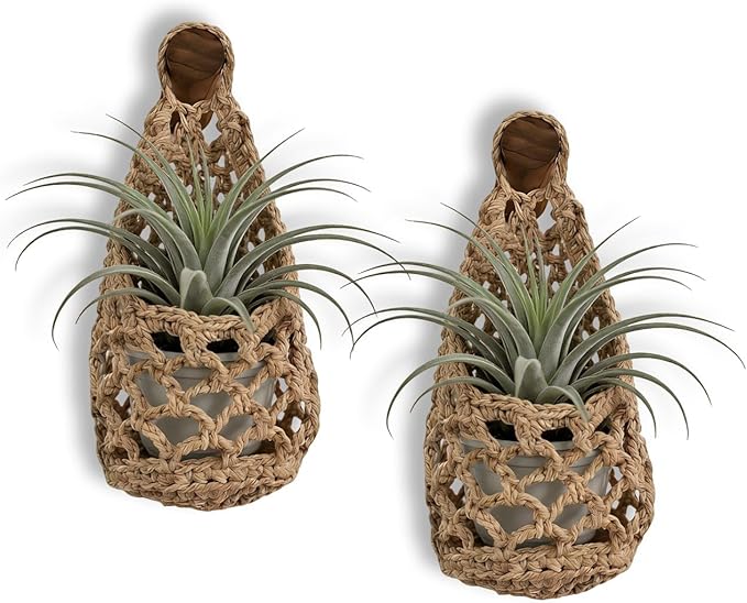 Macrame Plant Hanger Set of 2, Boho Wall Hanging Planter for Up to 4 Inch Pots - Handwoven Cotton Rope Wall Decor with S-Hooks for Indoor Plants in Living Room, Bedroom & Office
