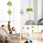 XXXFLOWER 3 Pack Macrame Plant Hanger Indoor Set with Hooks Handmade Woven Cotton Rope Flower Pot Crochet Plant Holder Stand Boho Plant Decor Hanging Planter Baskets Set of 3 with Beads Pink