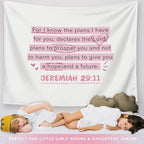 LIANGW Cute Pink Christian Tapestry Aesthetic for Bedroom, Coquette Preppy Room Decor for Women, Dorm Decor for College Girls, Bible Verses Tapestries Wall Hanging 50x60 inche
