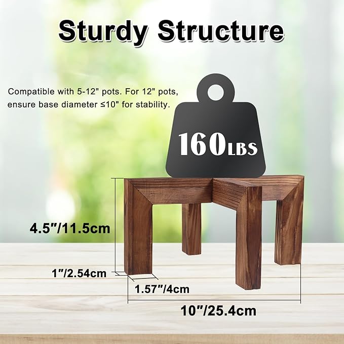 Plant Stand, Indoor/Outdoor Wood Plant Holder, Single Flower Pot Stand, Sturdy Planter Stands(Walnut, Fit 5-12 Inch Pots)