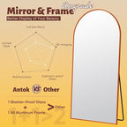 Antok 58" x18” Arched Full Length Floor Mirror, Orange Aluminum Frame, Free Standing/Wall Mount/Leaning for Bedroom, Living Room, Dressing Room