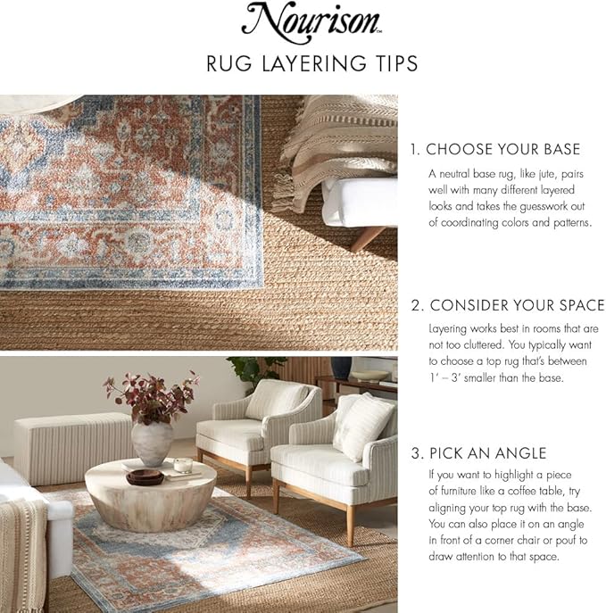 Nourison Home Natural Jute Sage 4' x 6' Area Rug - Easy Clean, Non Shedding, Bed Room, Living Room, Dining Room, Kitchen (4' x 6')