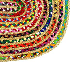 COTTON CRAFT Jute Chindi Braid Rag Rug - Boho Farmhouse Rustic Area Accent Throw Rug - Handwoven Reversible Natural Recycled Cotton- Living Room Den Study Home Décor Gift - 3' x 5' Oval - Multi Color