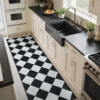 Beeiva Checkered Print Runners for Hallways 2.5x8, Ultra Thin Black Kitchen Runners Non Skid Washable 8 ft, Modern Diamond Stain Resistant Low Pile Carpet for Bathroom Entryway Bedroom Laundry