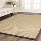 SAFAVIEH Area Rug 10x14 - Natural Fiber Collection - Large - Natural & Dark Brown, Basketweave Pattern with Border (NF114K)